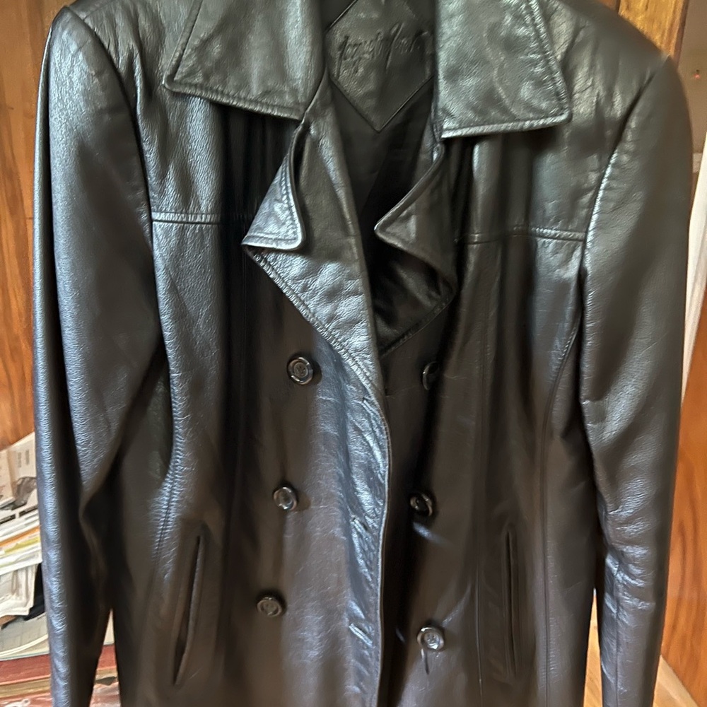 Black leather double breasted jacket